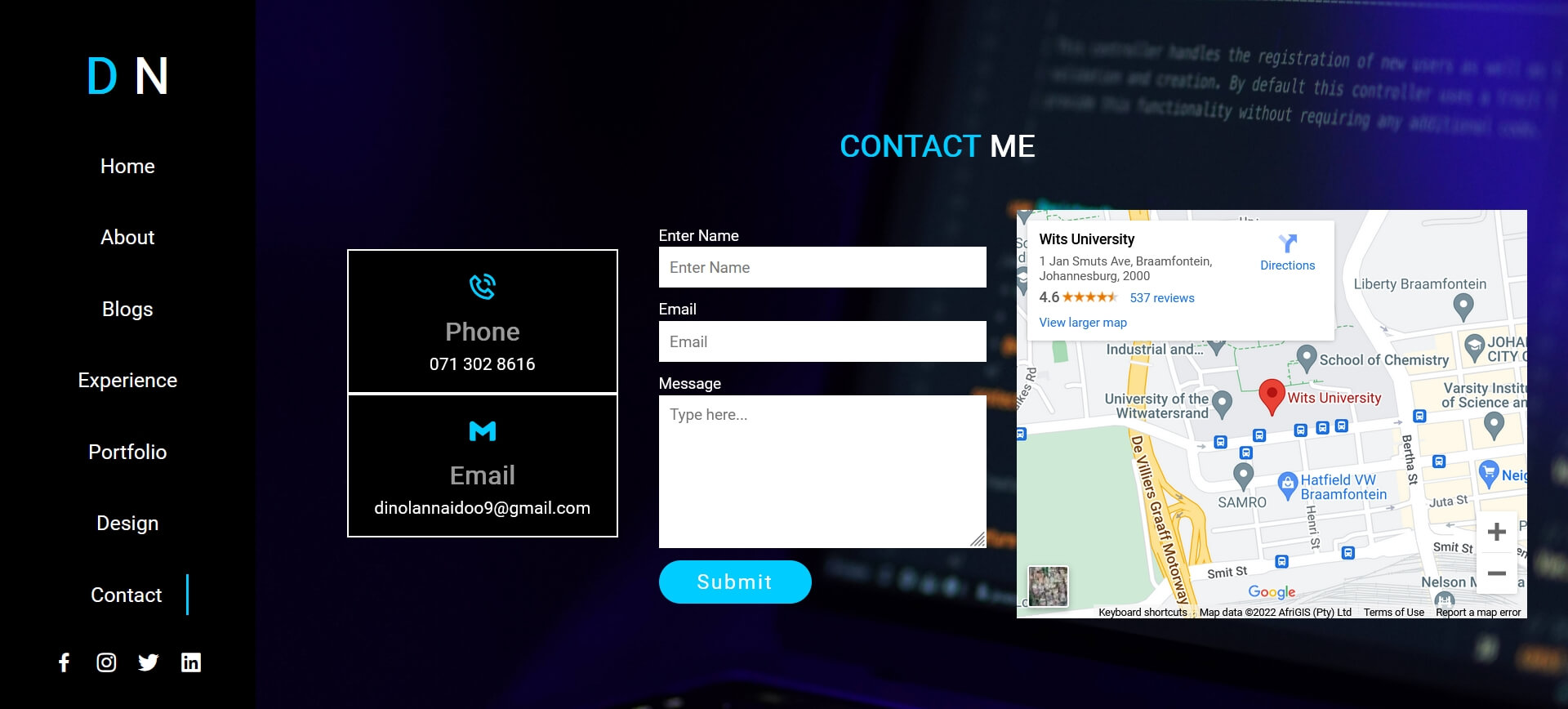 Wireframe for design section